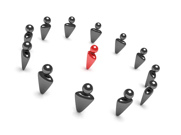 Figura líder vermelho em um grupo de equipe redonda no fundo branco — Fotografia de Stock