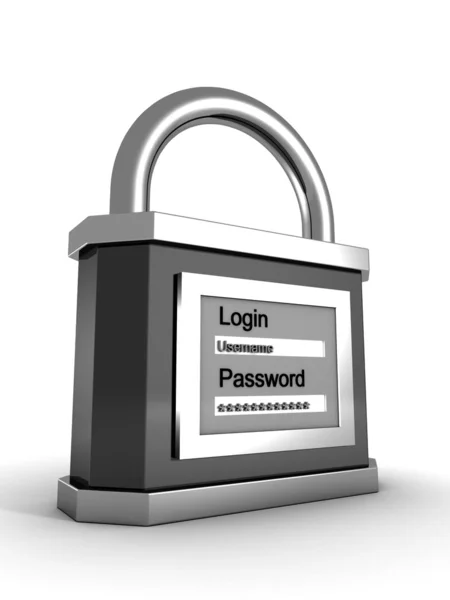 Vorhängeschloss mit Login und Passwort auf weißem Hintergrund — Stockfoto