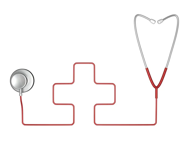 白い背景の上の医学の聴診器と赤十字の記号 — ストック写真