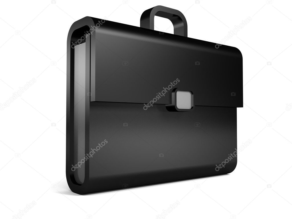 Black leather business briefcase isolated on white background