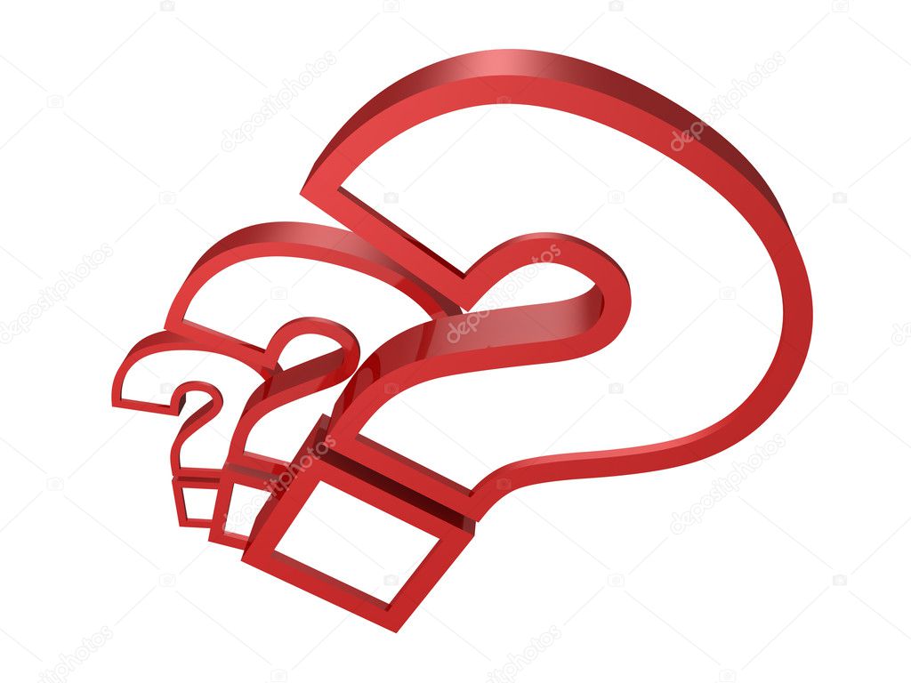 3d concept red question marks on white background