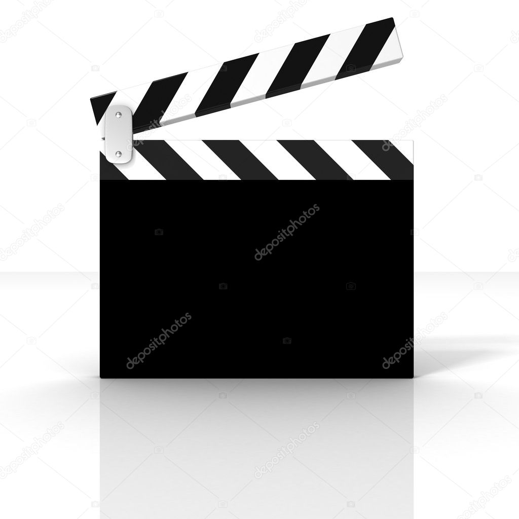 Classic black cinema clapper board on white background