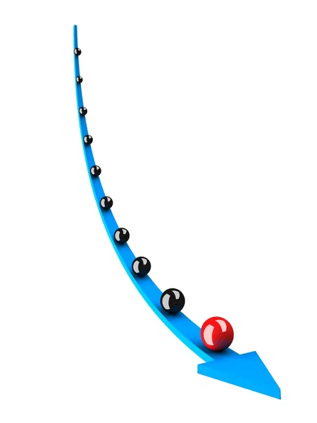 Freccia blu con gruppo sfera nera e palla leader rossa — Foto Stock