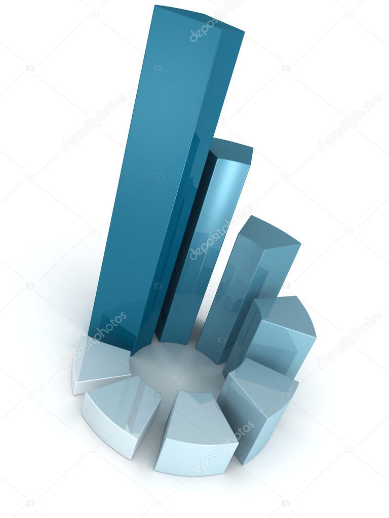 Blue business circle diagram bar chart on white background