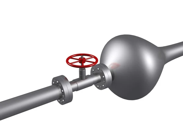 Oil steel bubble pipeline with closed red valve — Stock Photo, Image