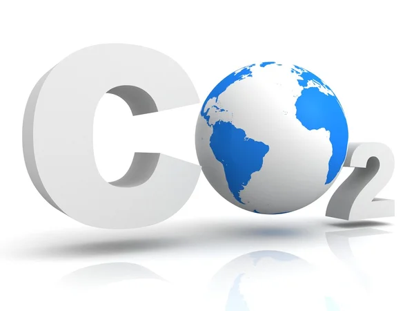 Chemical symbol CO2 for carbon dioxide with globe world sphere — Stock Photo, Image