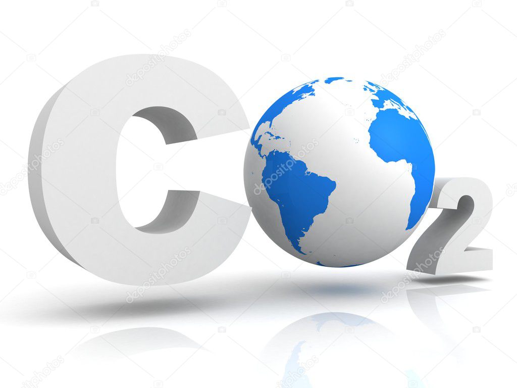 Chemical symbol CO2 for carbon dioxide with globe world sphere