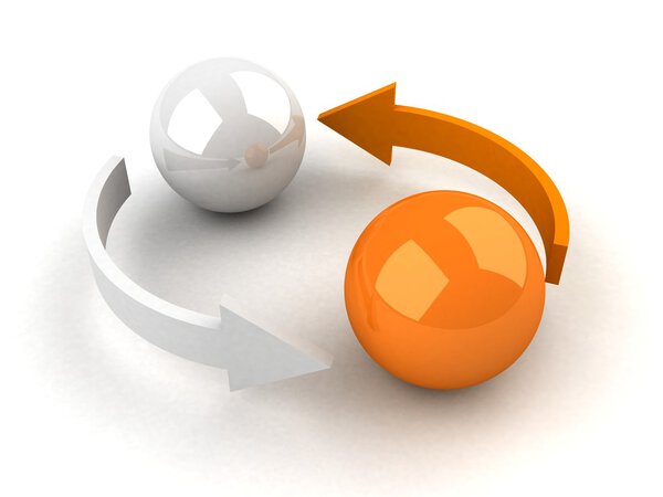 Abstract business exchange concept with balls and arrows