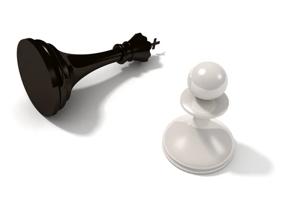 Šachy-bílý pěšec a loser černý král na bílém pozadí — Stock fotografie