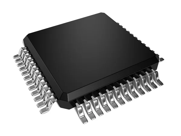 Schwarzer CPU-Mikrochip auf weißem Hintergrund — Stockfoto