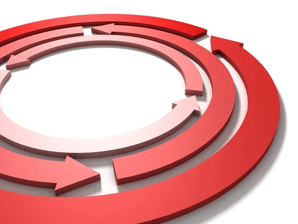 Ciclo de círculo setas vermelhas conceito de trabalho em equipe no fundo branco — Fotografia de Stock