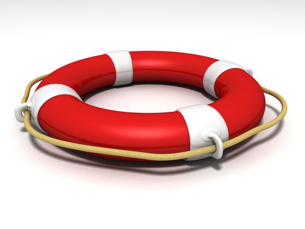 Red and white lifebuoy on white background