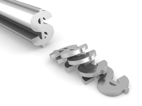 Dollar sign profit of solid metal stands on white — Stock Photo, Image