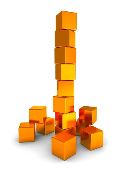 Torre de cubos dourados em branco. conceito de sucesso empresarial — Fotografia de Stock