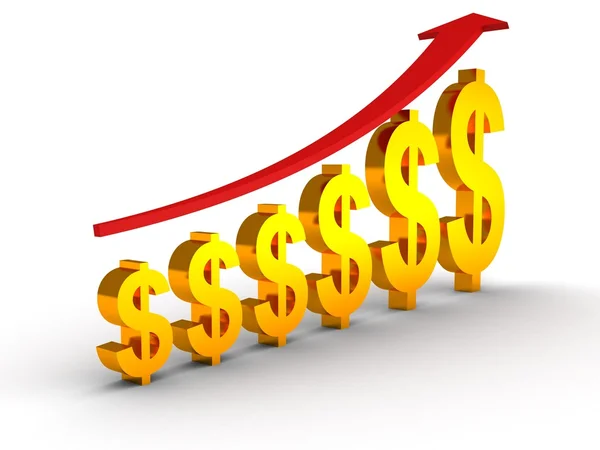 Dollar raising chart grow up with arrow — Stock Photo, Image