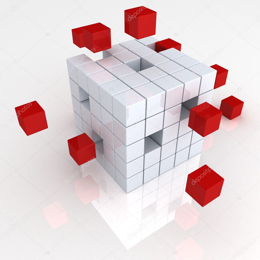 Teamwork business abstract concept with red cubes