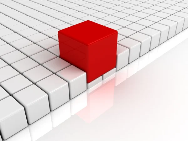 Concept d'individualité de rouge cube de leader unique en blanc d'autres — Photo