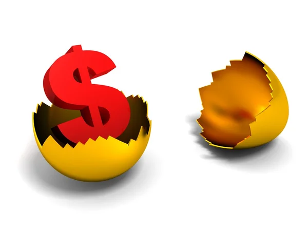 Gold dollar sign hatched from golden egg — Stock Photo, Image