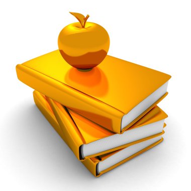 Golden apple on a stack of books. education concept clipart