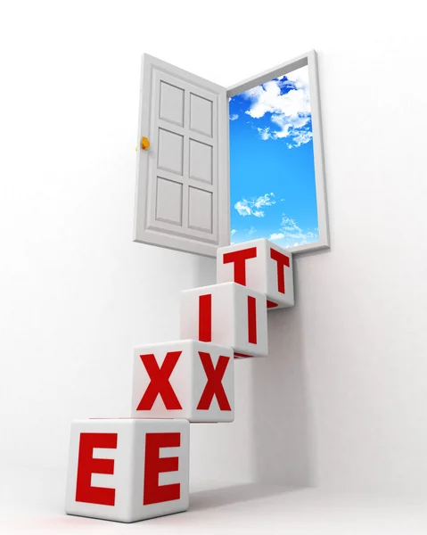 Puerta de salida al cielo con escalera de bloques de texto —  Fotos de Stock