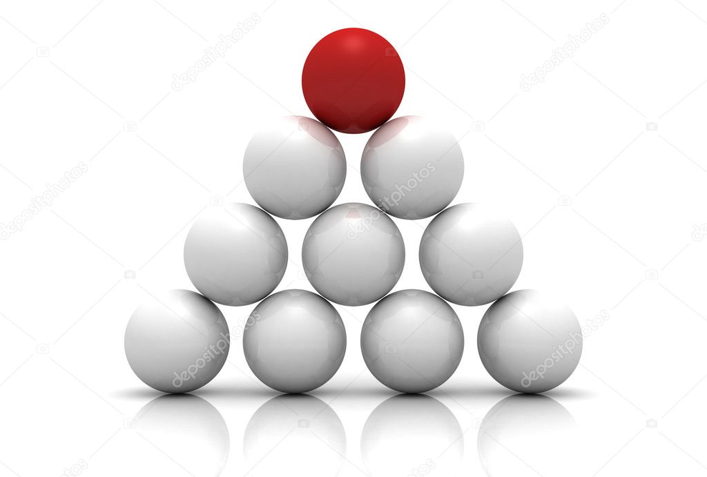 Red leader ball of white teamwork concept pyramid