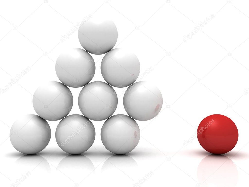 Individual red ball as element of business pyramid