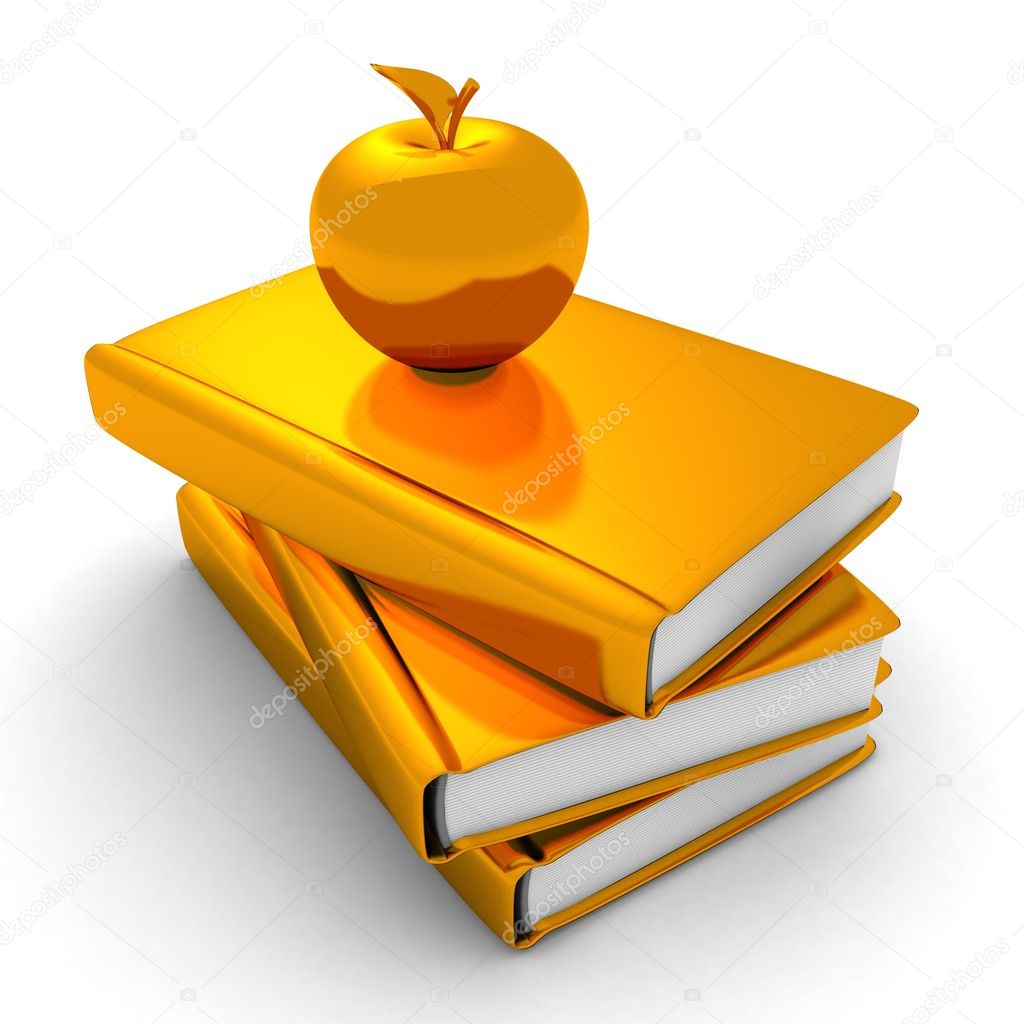 Golden apple on a stack of books. education concept