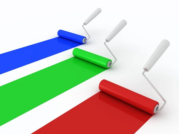Colorful paint rollers on white background — Stock Photo, Image
