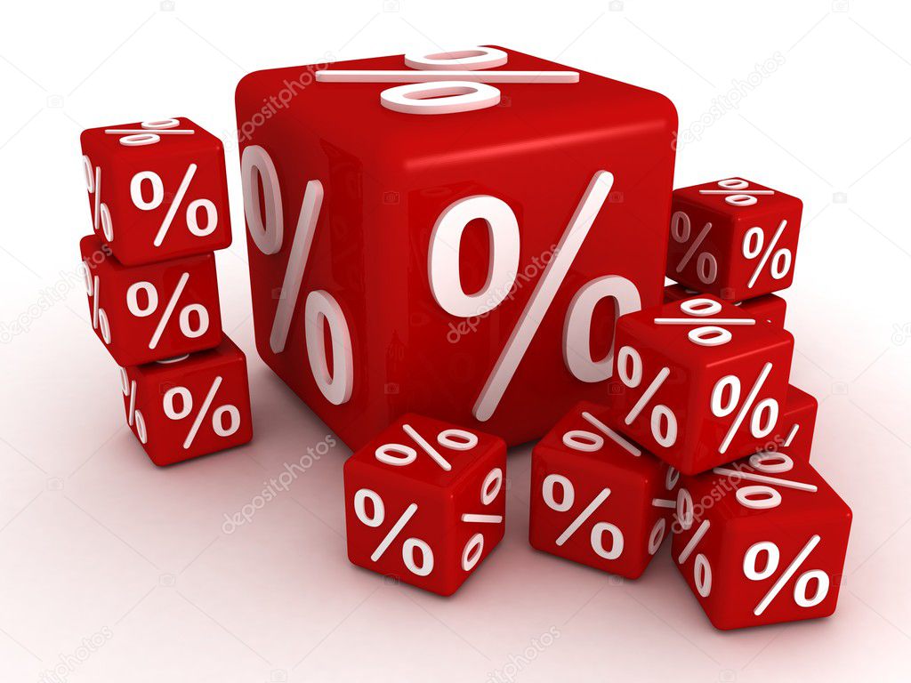 Red cubes with percent signs on white background