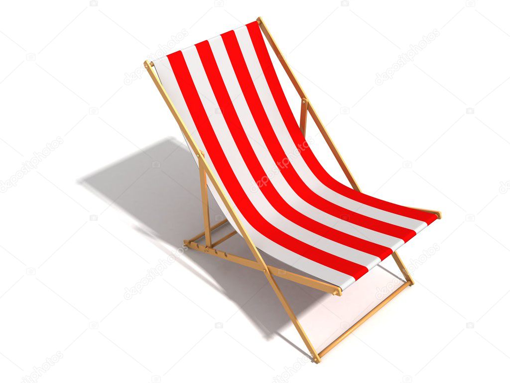 Striped red white beach chair on white background