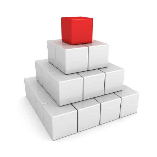 Leadership concept with white cubes pyramid red leader — Stock Photo, Image