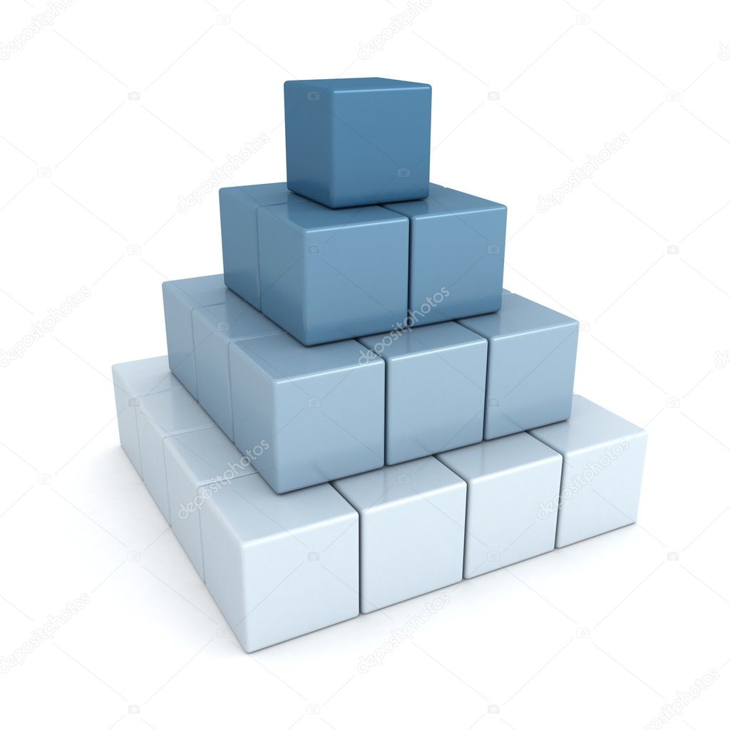 Business pyramid of blue construction cubes