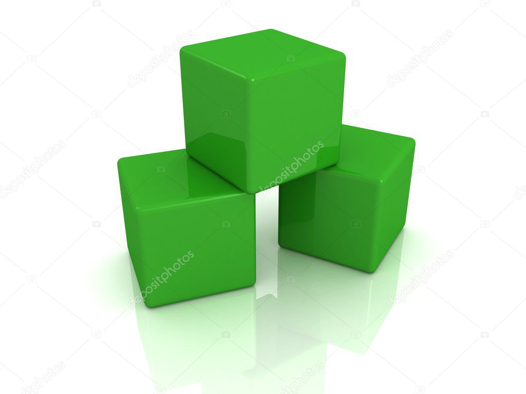 Green building blocks cubes on white background