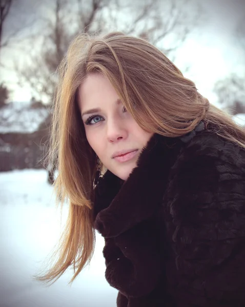 stock image Happybeautiful girl in winter portrait outdoor