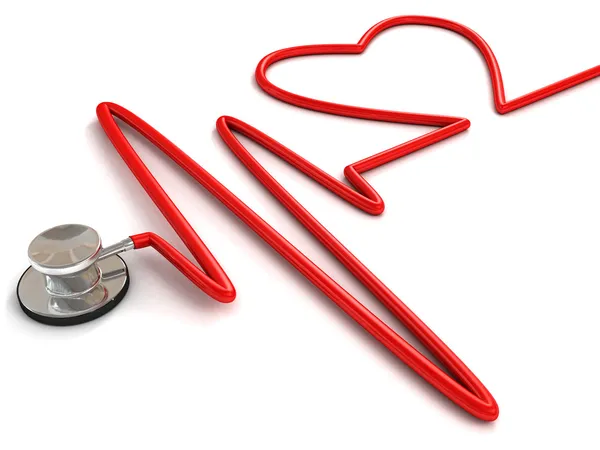 听诊器和心电图和心脏的一个侧面 — 图库照片