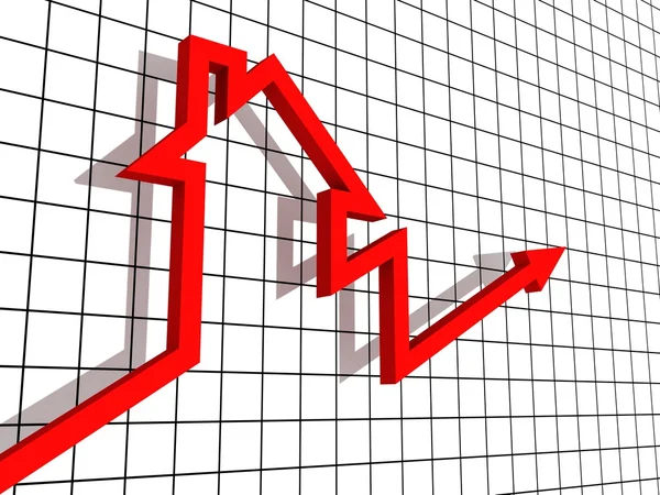 Crescendo gráfico de vendas de imóveis casa no fundo branco — Fotografia de Stock