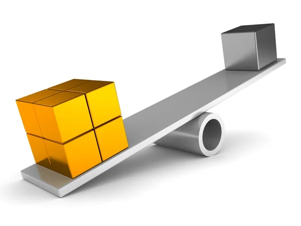 Gold blocks on a balance win of silver leader — Stock Photo, Image
