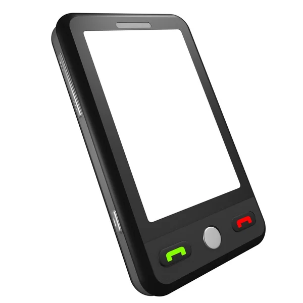 Siyah akıllı telefon ile boş bir beyaz ekran — Stok fotoğraf
