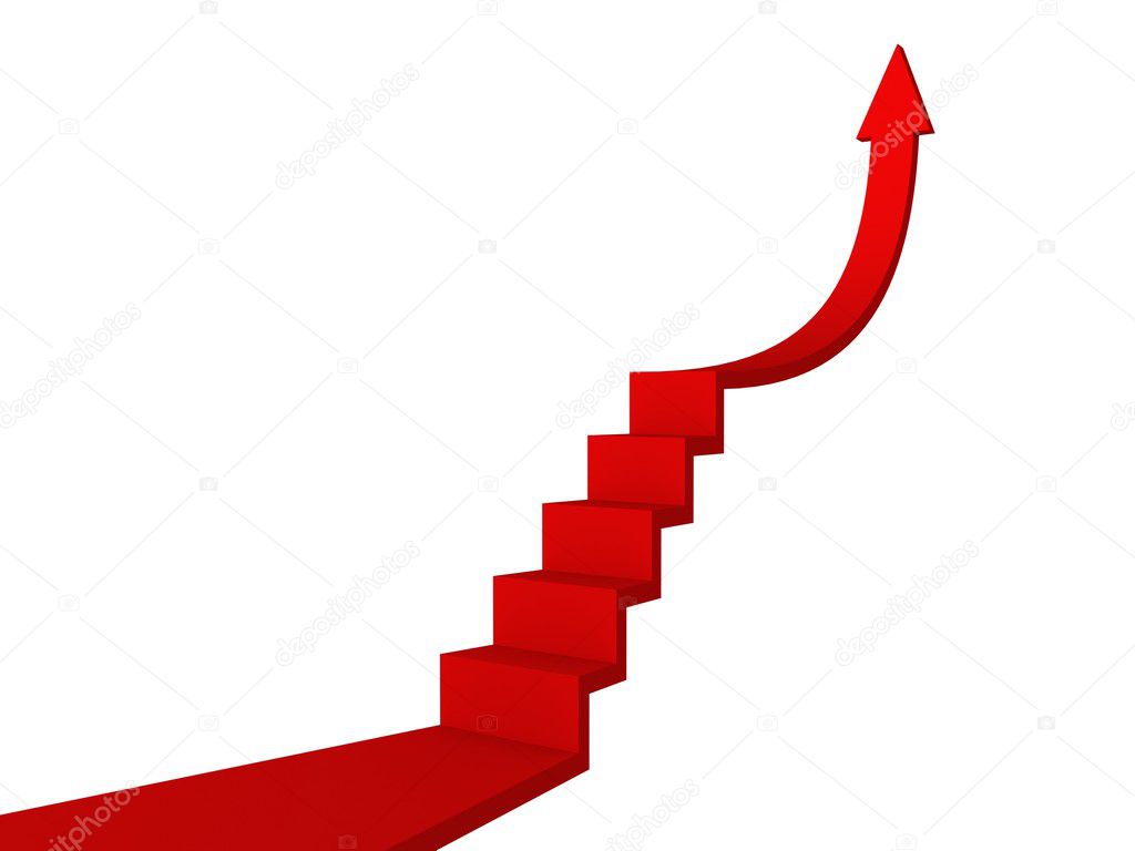 Red ladder to success arrow. business concept