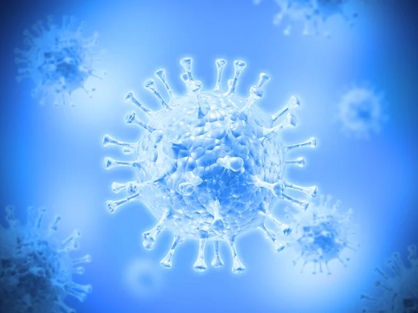 Wirus komórkowy z bliska na niebiesko — Zdjęcie stockowe