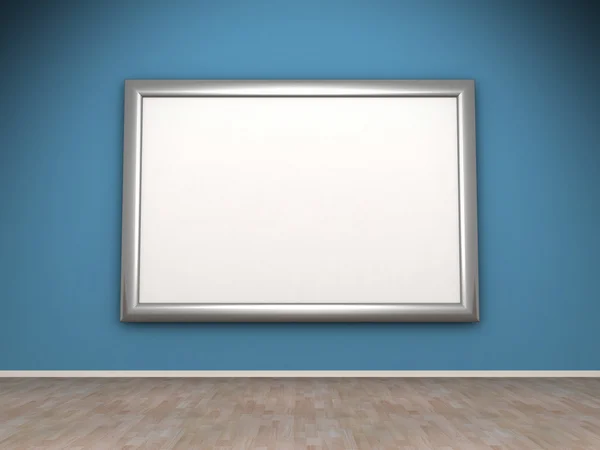 Blank frame on blue wall in the room — Stock Photo, Image