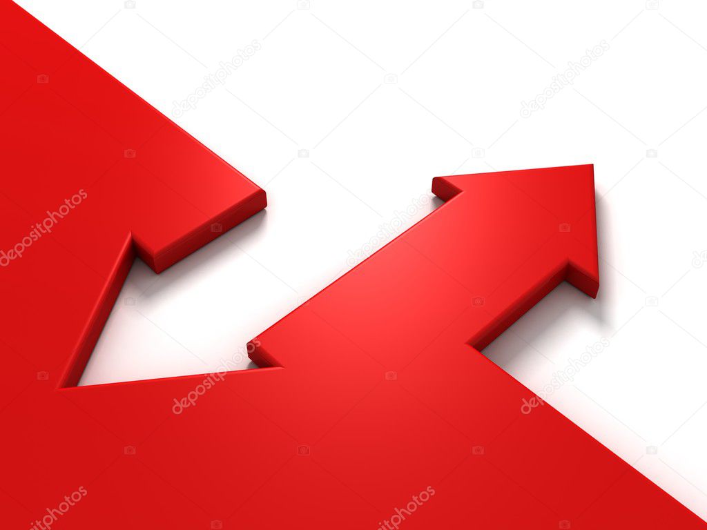 Red and white arrows in opposite directions