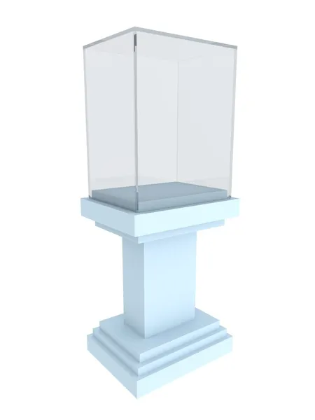 Vetrina vuota in vetro sul podio blu — Foto Stock