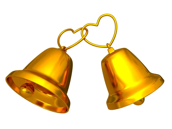 Złoty weselne dzwony z miłości serc — Zdjęcie stockowe