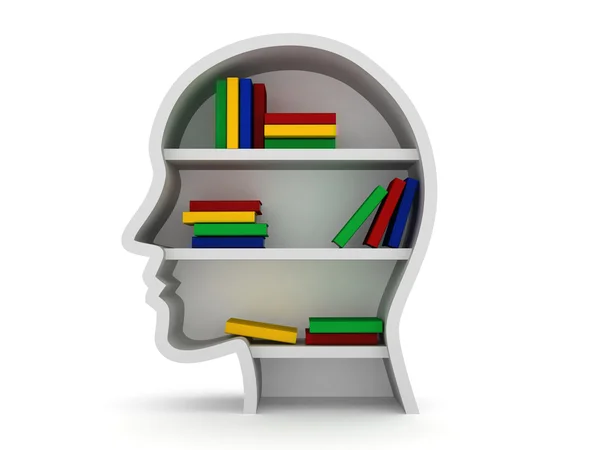 Menselijke kennis concept. hoofd met boekenplanken — Stockfoto