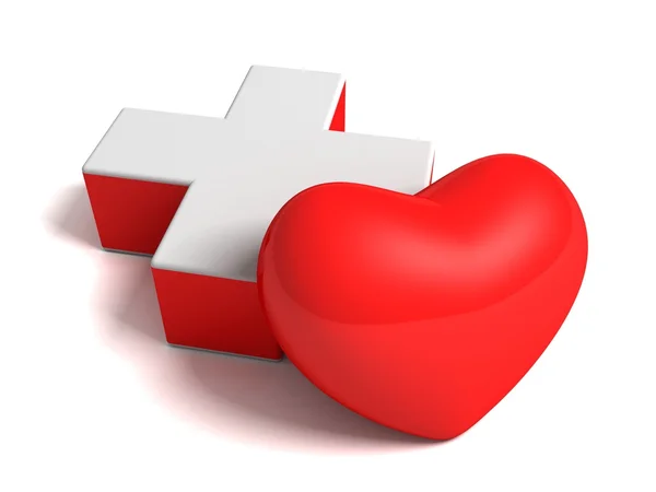 Coração e sinal de cruz médica no branco — Fotografia de Stock