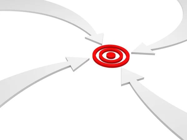 Bílé šipky a červené cíl. úspěch týmové pojetí — Stockfoto