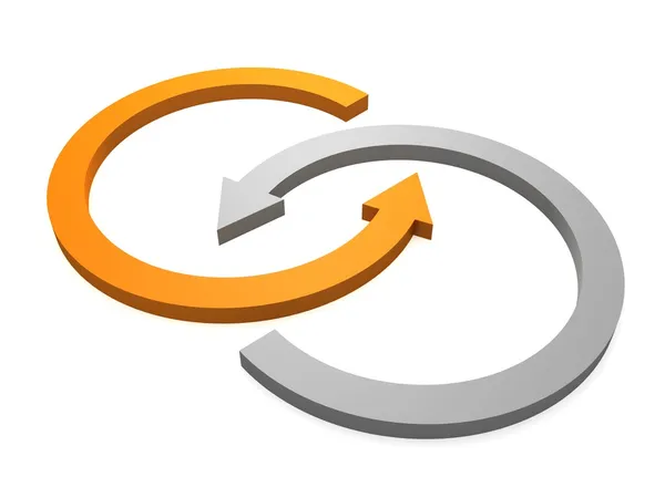 两个相交循环的一个圆的橙色和灰色箭头 — 图库照片