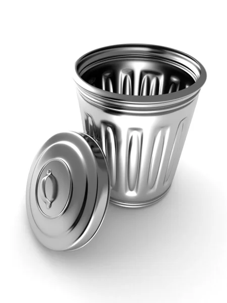 Steel metal trash can bin on white background — Stock Photo, Image