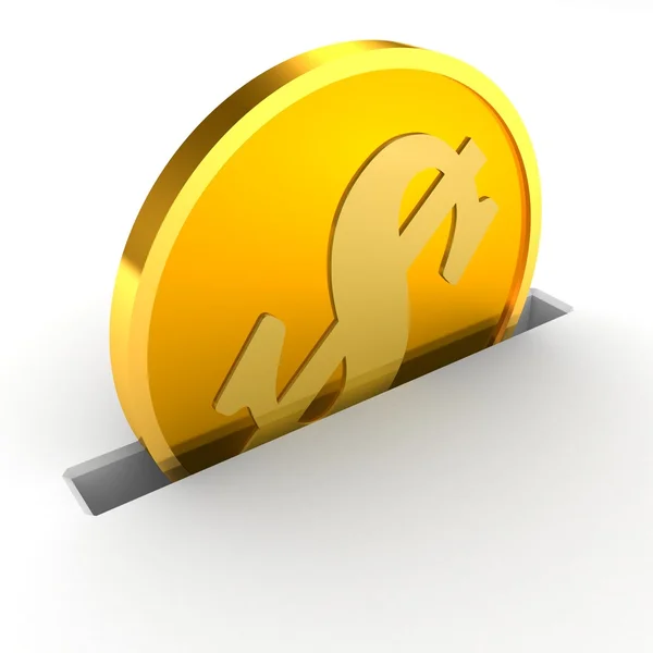 Goldene Dollarmünze teilweise in den Schlitz eingeführt — Stockfoto